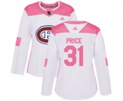 Women Adidas Montreal Canadiens #31 Carey Price Authentic White Pink Fashion NHL Jersey
