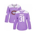 Women Adidas Montreal Canadiens #31 Carey Price Purple Authentic Fights Cancer Stitched NHL Jersey