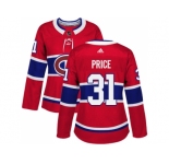 Women Adidas Montreal Canadiens #31 Carey Price Red Home Authentic Stitched NHL Jersey