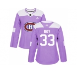 Women Adidas Montreal Canadiens #33 Patrick Roy Purple Authentic Fights Cancer Stitched NHL Jersey