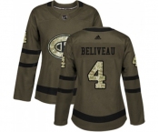 Women Adidas Montreal Canadiens #4 Jean Beliveau Authentic Green Salute to Service NHL Jersey