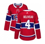 Women Adidas Montreal Canadiens #4 Jean Beliveau Authentic Red Home NHL Jersey