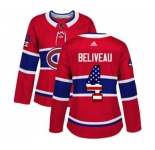 Women Adidas Montreal Canadiens #4 Jean Beliveau Authentic Red USA Flag Fashion NHL Jersey