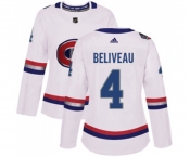 Women Adidas Montreal Canadiens #4 Jean Beliveau Authentic White 2017 100 Classic NHL Jersey
