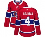 Women Adidas Montreal Canadiens #4 Jean Beliveau Premier Red Home NHL Jersey