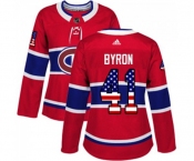 Women Adidas Montreal Canadiens #41 Paul Byron Authentic Red USA Flag Fashion NHL Jersey