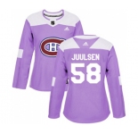 Women Adidas Montreal Canadiens #58 Noah Juulsen Authentic Purple Fights Cancer Practice NHL Jersey