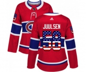 Women Adidas Montreal Canadiens #58 Noah Juulsen Authentic Red USA Flag Fashion NHL Jersey