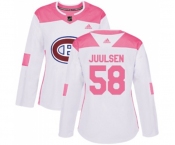 Women Adidas Montreal Canadiens #58 Noah Juulsen Authentic White Pink Fashion NHL Jersey