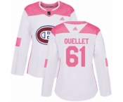 Women Adidas Montreal Canadiens #61 Xavier Ouellet Authentic White Pink Fashion NHL Jersey