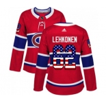 Women Adidas Montreal Canadiens #62 Artturi Lehkonen Authentic Red USA Flag Fashion NHL Jersey