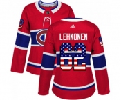 Women Adidas Montreal Canadiens #62 Artturi Lehkonen Authentic Red USA Flag Fashion NHL Jersey