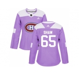 Women Adidas Montreal Canadiens #65 Andrew Shaw Purple Authentic Fights Cancer Stitched NHL Jersey