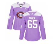 Women Adidas Montreal Canadiens #65 Andrew Shaw Purple Authentic Fights Cancer Stitched NHL Jersey