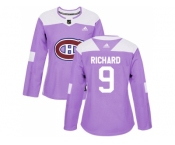 Women Adidas Montreal Canadiens #9 Maurice Richard Purple Authentic Fights Cancer Stitched NHL Jersey