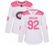 Women Adidas Montreal Canadiens #92 Jonathan Drouin Authentic White Pink Fashion NHL Jersey