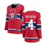 Women Montreal Canadiens #4 Jean Beliveau Authentic Red Home Fanatics Branded Breakaway NHL Jersey