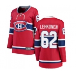 Women Montreal Canadiens #62 Artturi Lehkonen Authentic Red Home Fanatics Branded Breakaway NHL Jersey