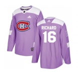 Youth Adidas Montreal Canadiens #16 Henri Richard Authentic Purple Fights Cancer Practice NHL Jersey