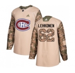 Youth Adidas Montreal Canadiens #62 Artturi Lehkonen Authentic Camo Veterans Day Practice NHL Jersey