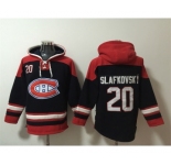 Men's Montreal Canadiens #20 Juraj Slafkovsky Navy Red Lace-Up Pullover Hoodie