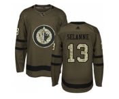 Adidas Winnipeg Jets #13 Teemu Selanne Green Salute to Service Stitched NHL Jersey