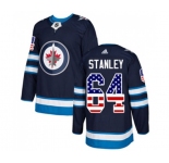 Adidas Winnipeg Jets #64 Logan Stanley Authentic Navy Blue USA Flag Fashion NHL Jersey