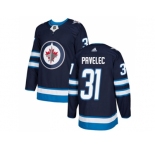 Men Adidas Winnipeg Jets #31 Ondrej Pavelec Navy Blue Home Authentic Stitched NHL Jersey