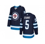 Men Adidas Winnipeg Jets #5 Mark Stuart Navy Blue Home Authentic Stitched NHL Jersey
