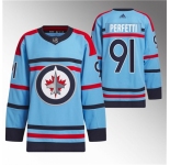 Men Winnipeg Jets #91 Cole Perfetti Light Blue Anniversary Primegreen Stitched Jersey