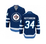 Men's Reebok Winnipeg Jets #34 Michael Hutchinson Authentic Navy Blue Home NHL Jersey