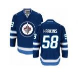 Men's Reebok Winnipeg Jets #58 Jansen Harkins Authentic Navy Blue Home NHL Jersey