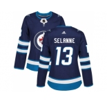 Women Adidas Winnipeg Jets #13 Teemu Selanne Navy Blue Home Authentic Stitched NHL Jersey