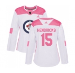 Women Adidas Winnipeg Jets #15 Matt Hendricks Authentic White Pink Fashion NHL Jersey