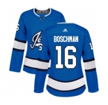 Women Adidas Winnipeg Jets #16 Laurie Boschman Authentic Blue Alternate NHL Jersey