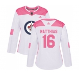 Women Adidas Winnipeg Jets #16 Shawn Matthias Authentic White Pink Fashion NHL Jersey