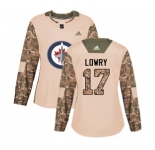 Women Adidas Winnipeg Jets #17 Adam Lowry Authentic Camo Veterans Day Practice NHL Jersey
