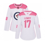 Women Adidas Winnipeg Jets #17 Adam Lowry Authentic White Pink Fashion NHL Jersey