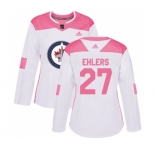 Women Adidas Winnipeg Jets #27 Nikolaj Ehlers Authentic White Pink Fashion NHL Jersey