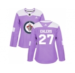 Women Adidas Winnipeg Jets #27 Nikolaj Ehlers Purple Authentic Fights Cancer Stitched NHL Jersey