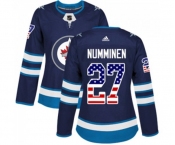 Women Adidas Winnipeg Jets #27 Teppo Numminen Authentic Navy Blue USA Flag Fashion NHL Jersey
