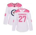 Women Adidas Winnipeg Jets #27 Teppo Numminen Authentic White Pink Fashion NHL Jersey