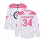 Women Adidas Winnipeg Jets #34 Michael Hutchinson Authentic White Pink Fashion NHL Jersey