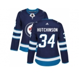 Women Adidas Winnipeg Jets #34 Michael Hutchinson Navy Blue Home Authentic Stitched NHL Jersey