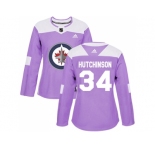 Women Adidas Winnipeg Jets #34 Michael Hutchinson Purple Authentic Fights Cancer Stitched NHL Jersey