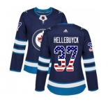 Women Adidas Winnipeg Jets #37 Connor Hellebuyck Authentic Navy Blue USA Flag Fashion NHL Jersey