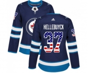 Women Adidas Winnipeg Jets #37 Connor Hellebuyck Authentic Navy Blue USA Flag Fashion NHL Jersey