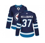 Women Adidas Winnipeg Jets #37 Connor Hellebuyck Navy Blue Home Authentic Stitched NHL Jersey