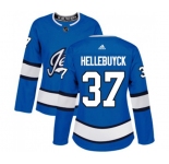 Women Adidas Winnipeg Jets #37 Connor Hellebuyck Premier Blue Alternate NHL Jersey