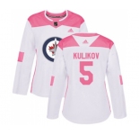 Women Adidas Winnipeg Jets #5 Dmitry Kulikov Authentic White Pink Fashion NHL Jersey